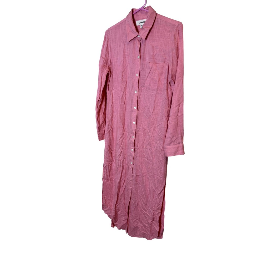 L*SPACE Shirt Dress Womens Small Pink Button‎ Front Collared Maxi Beach Coverup